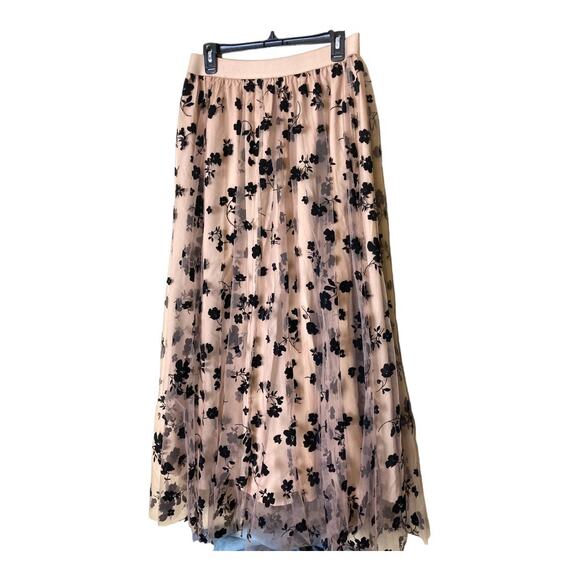 NWT Maxi Skirt Layered Net over Lining Tan and black Size L - Picture 1 of 8